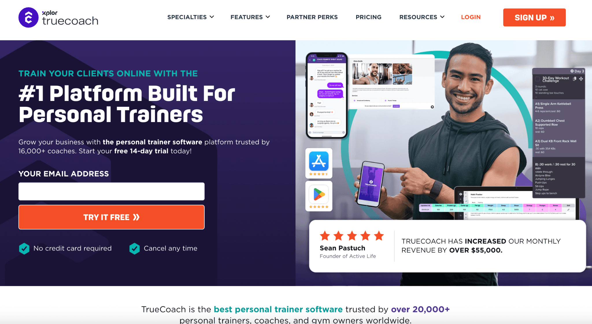 TrueCoach trainer dashboard with workout and client tracking