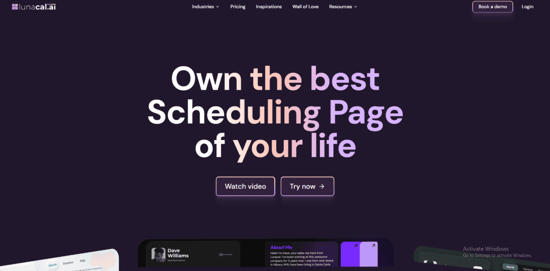 Screenshot of a scheduling tool homepage hero section