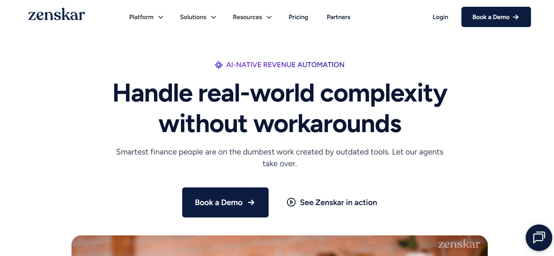 Screenshot of Zenskar homepage hero section