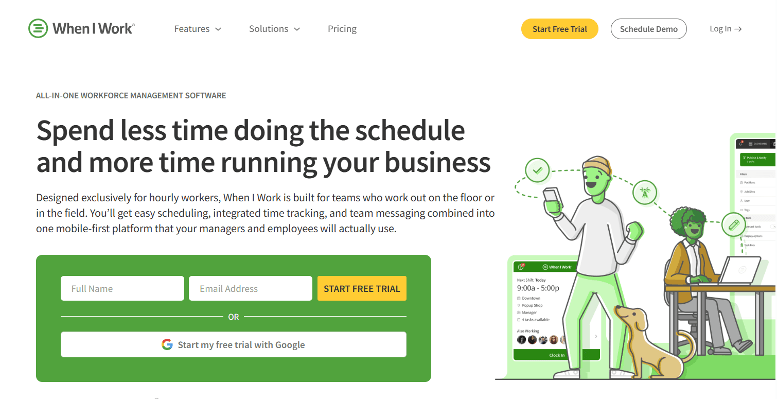 Screenshot of When I Work homepage