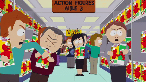 South Park characters scrambling for action figures