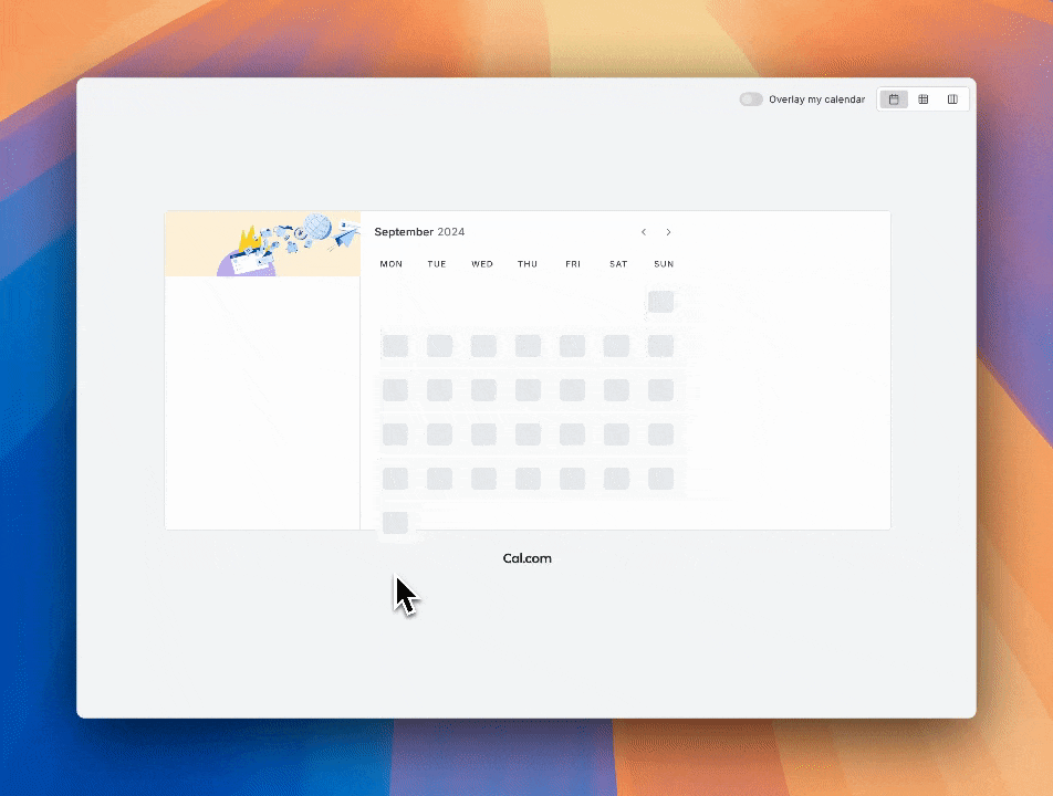 Cal.com booking calendar window on gradient background