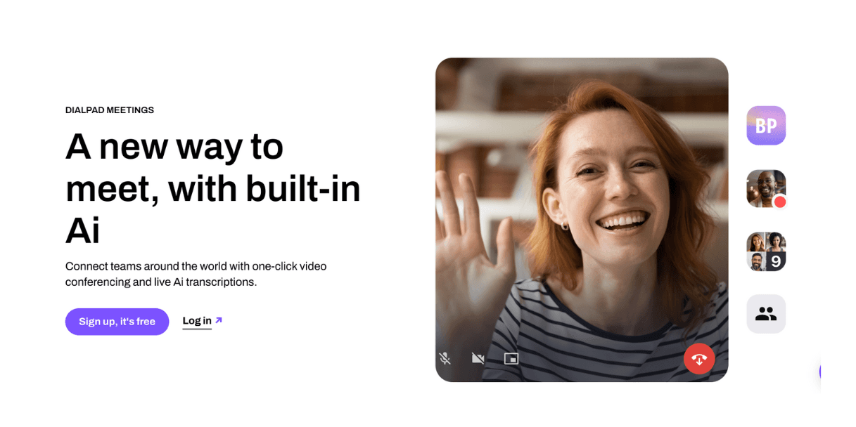 Dialpad video call interface with a smiling woman