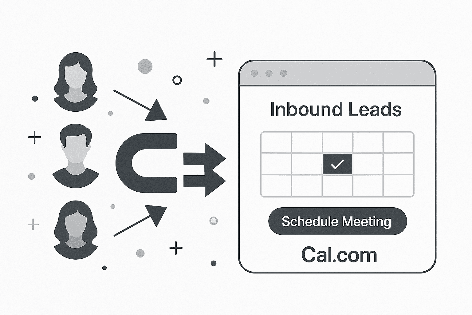 Illustration of leads funneling into Cal.com scheduling