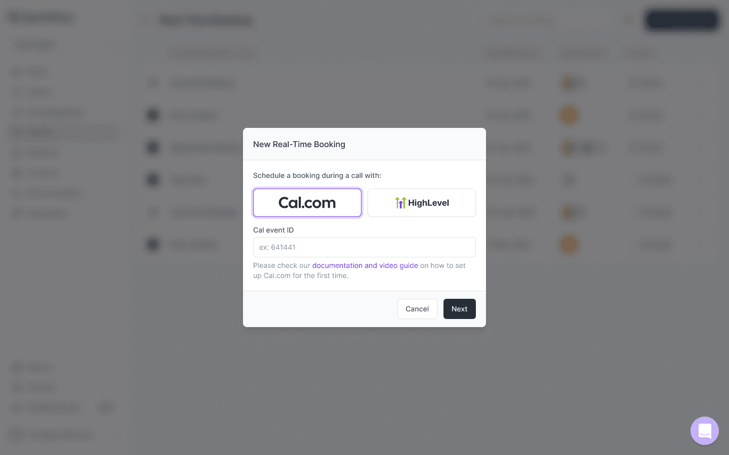 Cal.com new real-time booking dialog with HighLevel
