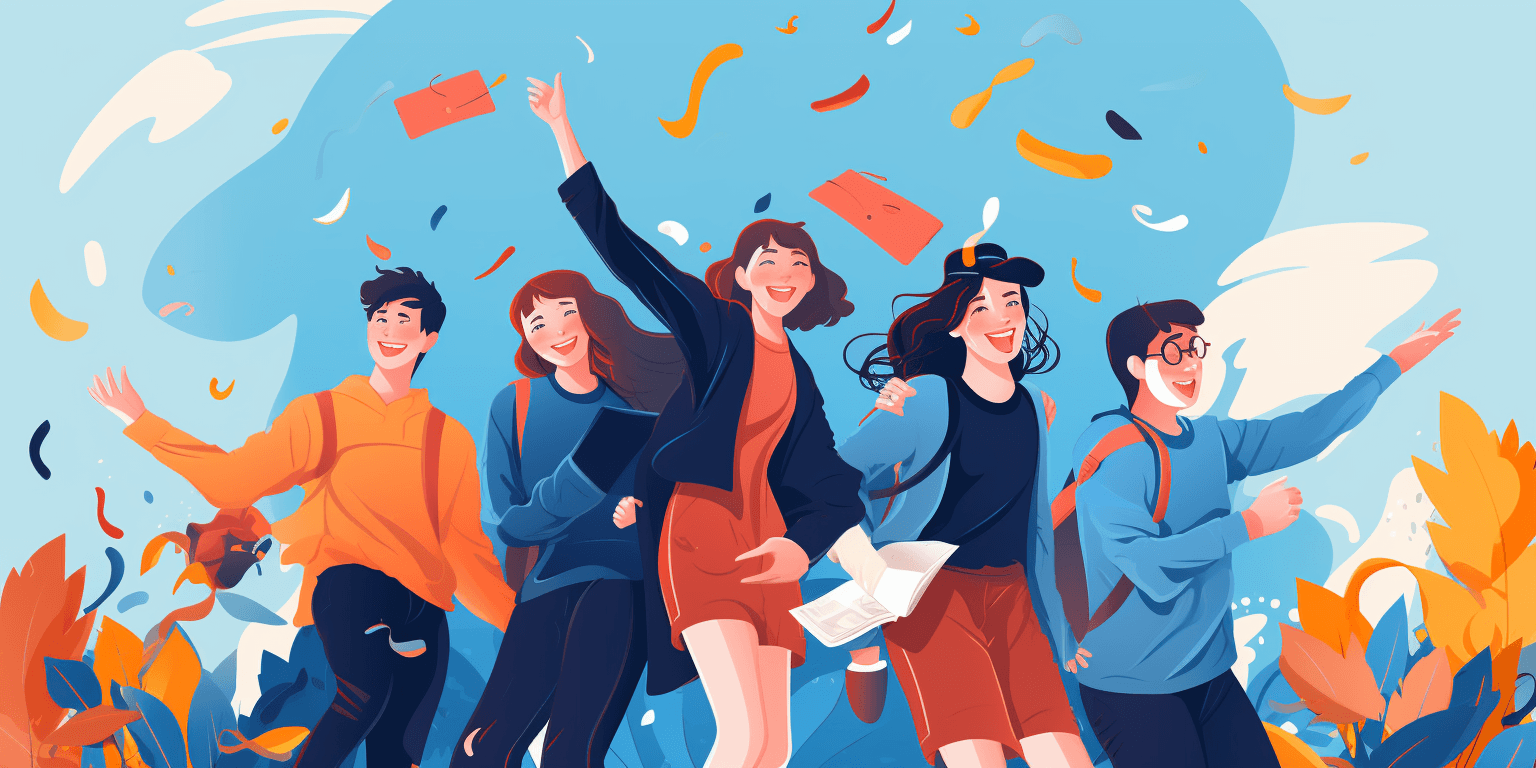 Illustration of students celebrating with confetti