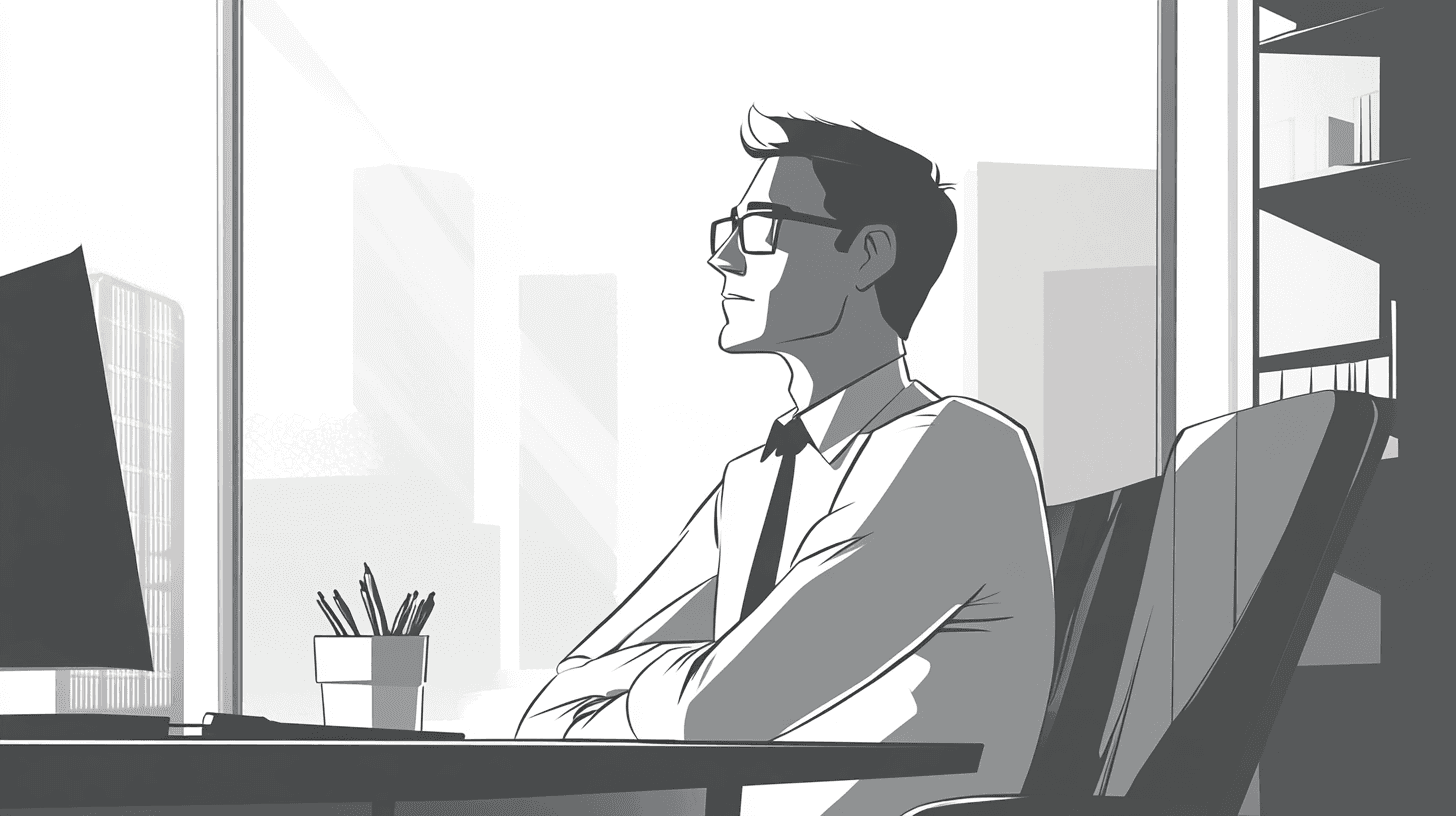 Illustration of a man relaxing at an office desk