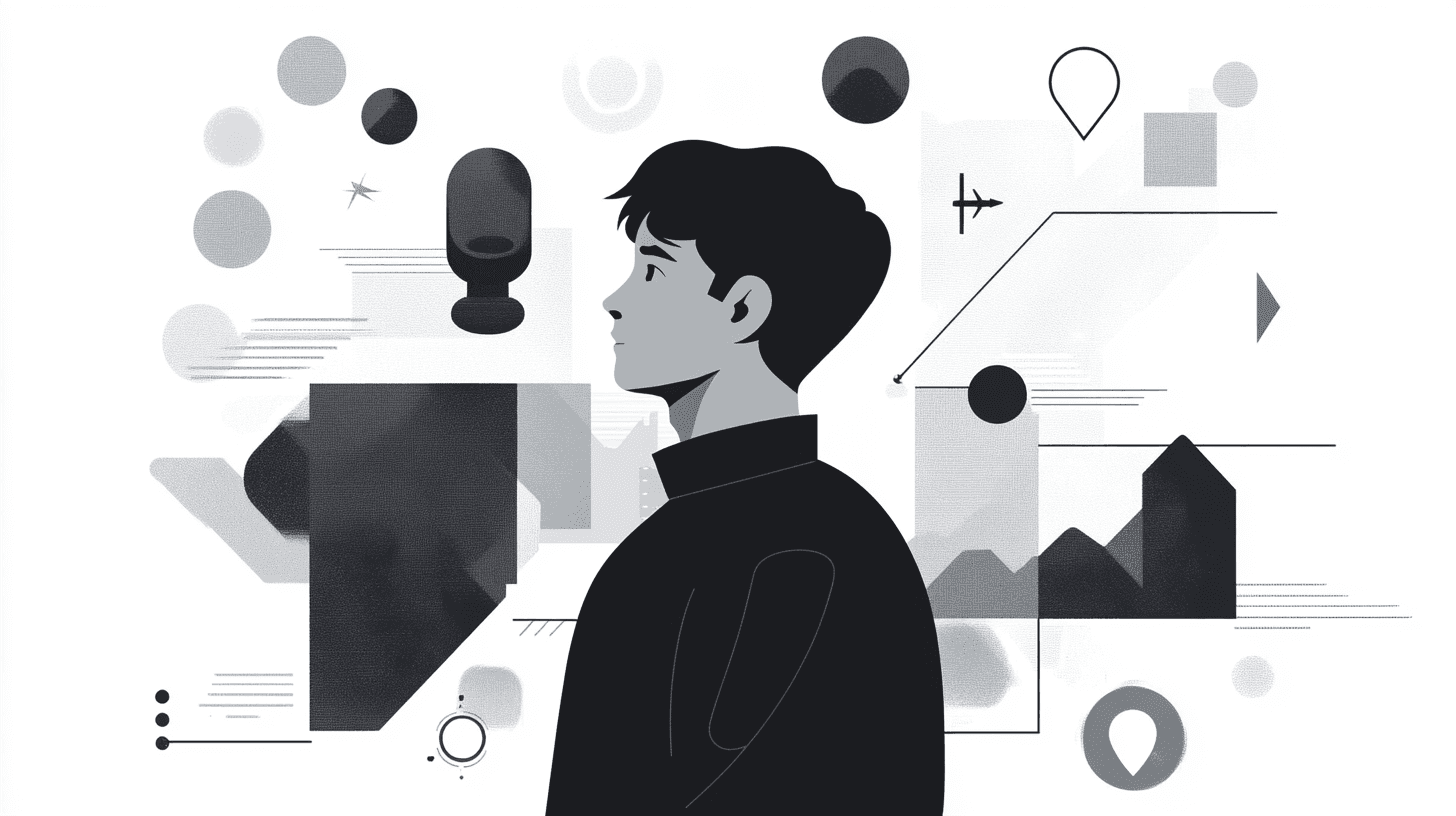 Illustration of a man surrounded by abstract icons