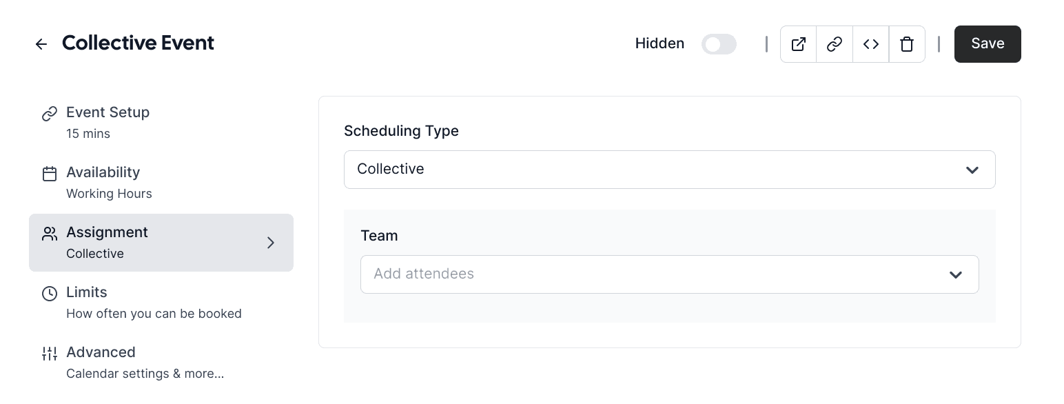Cal.com collective event type settings screenshot