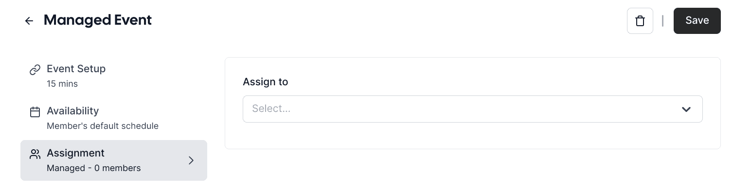 Cal.com managed event assignment settings