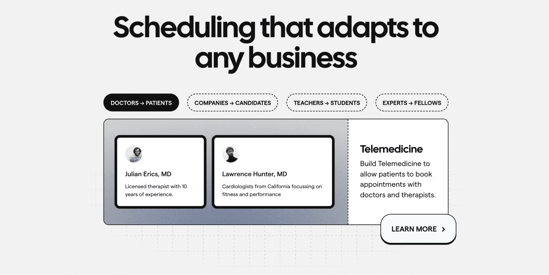 Scheduling that adapts to any business landing page