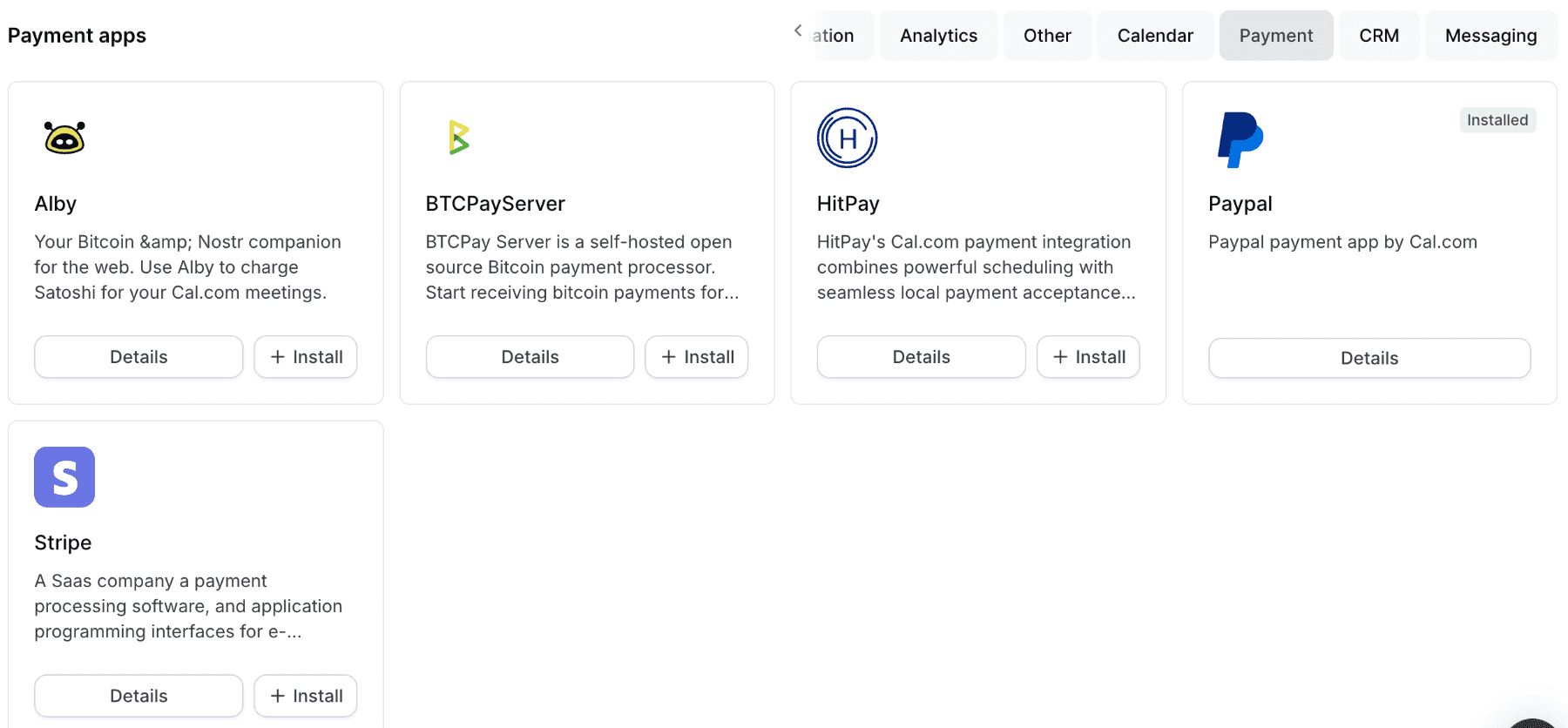 Payment processors supported by Cal.com