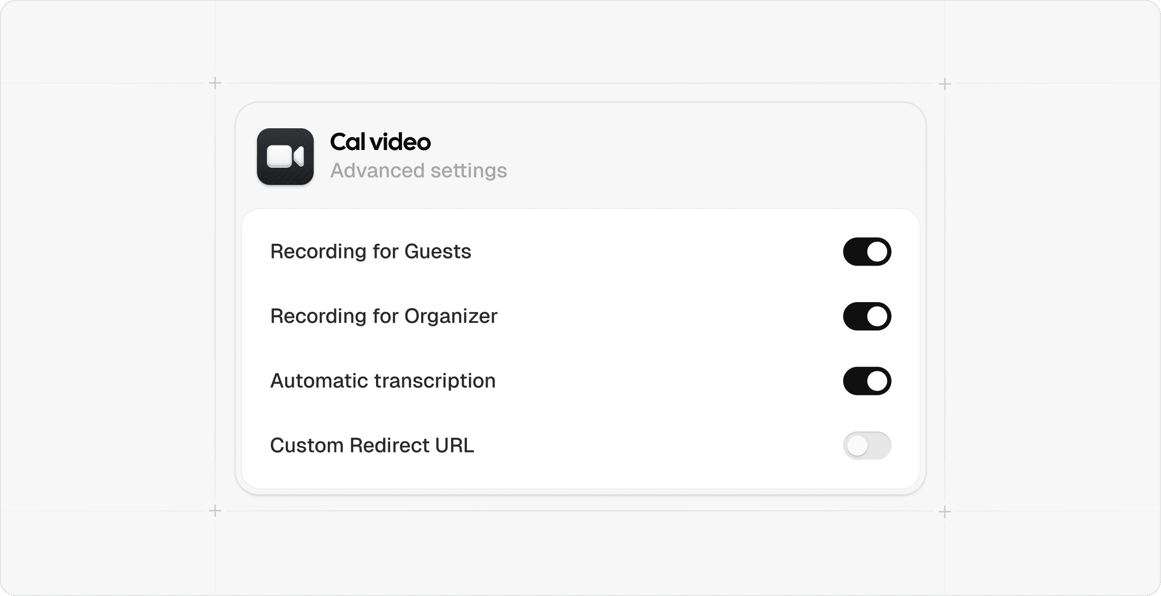 Cal.com Cal Video advanced settings panel