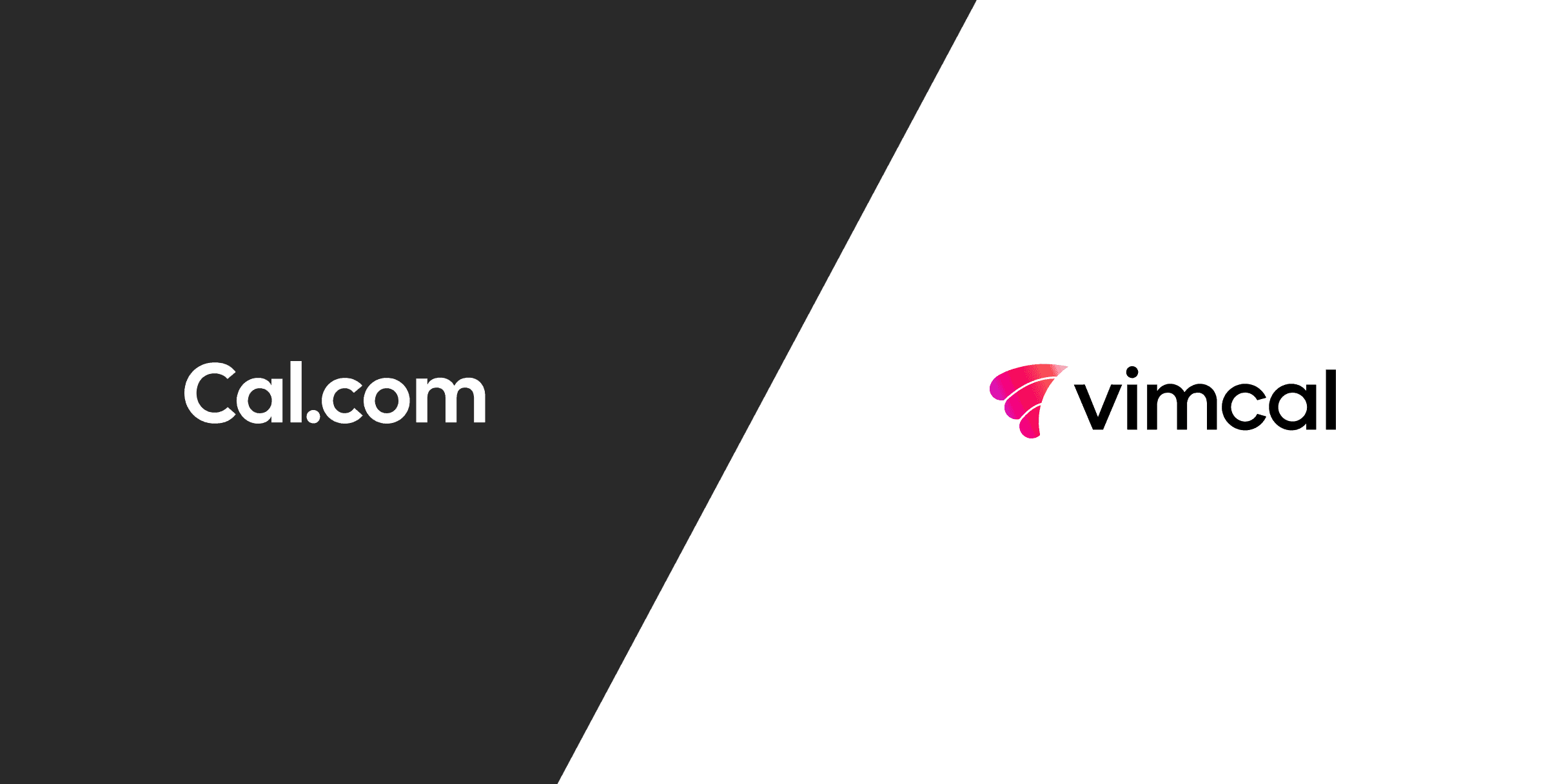 Cal.com and Vimcal logos split diagonally