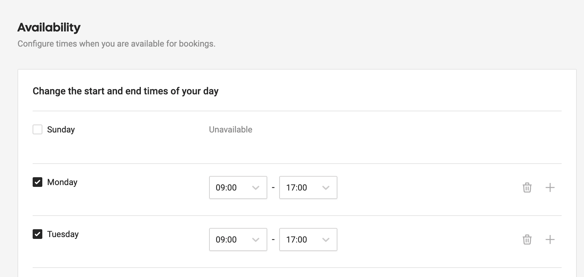 Screenshot of Cal.com availability settings
