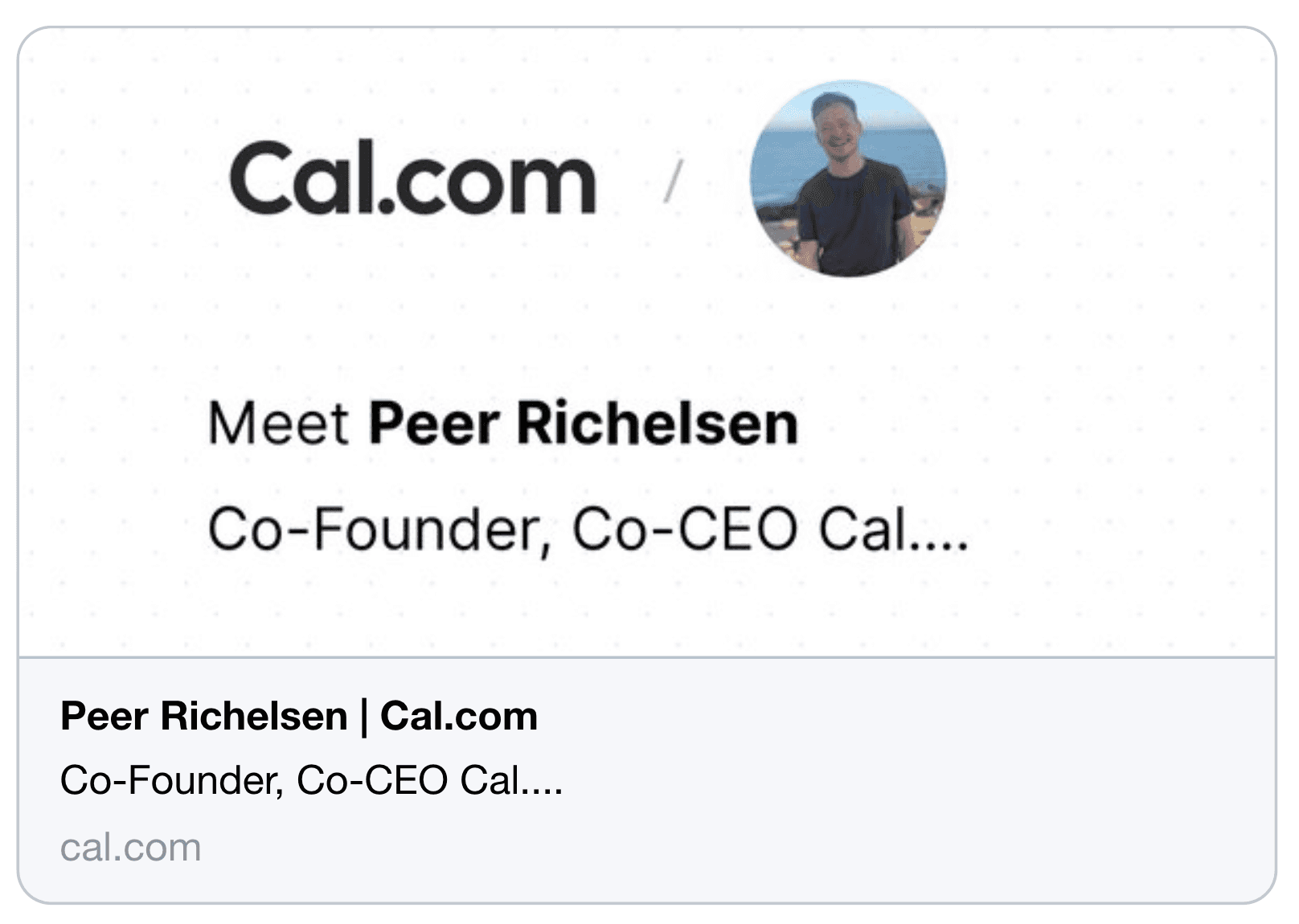 Google search result card for Cal.com co-founder