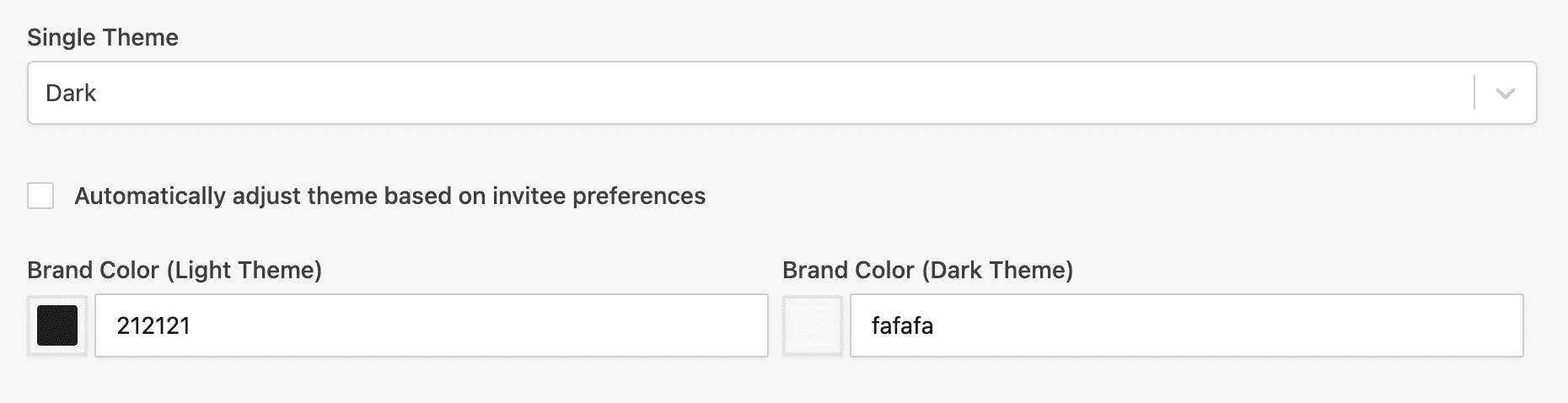 Cal.com dark theme and brand color settings