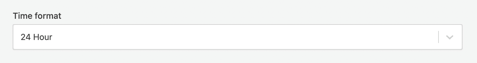 Cal.com time format setting dropdown