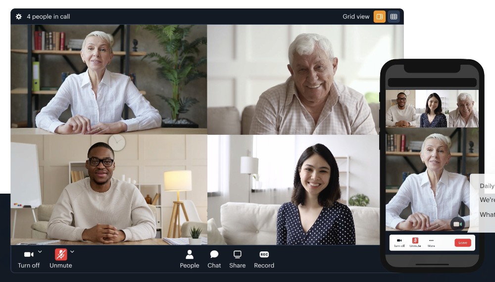 Video call grid view with four participants