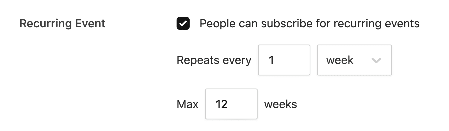 Screenshot of Cal.com recurring event settings