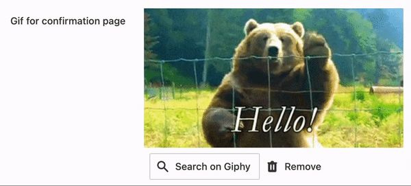 Screenshot of a Giphy bear gif for confirmation page