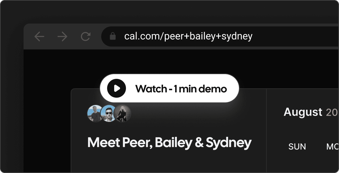 Screenshot of Cal.com booking page with watch demo button