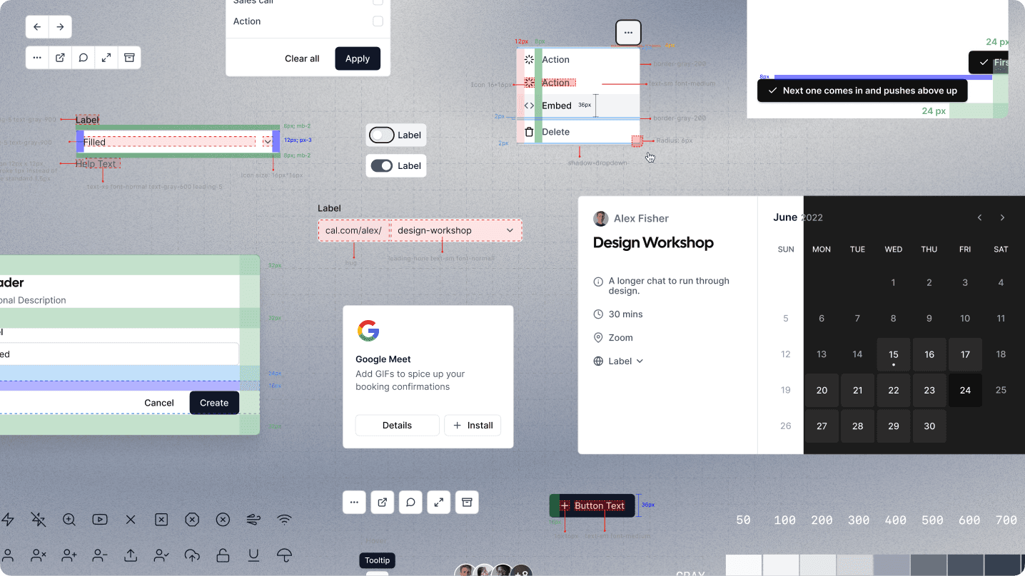 Cal.com booking widget UI design elements