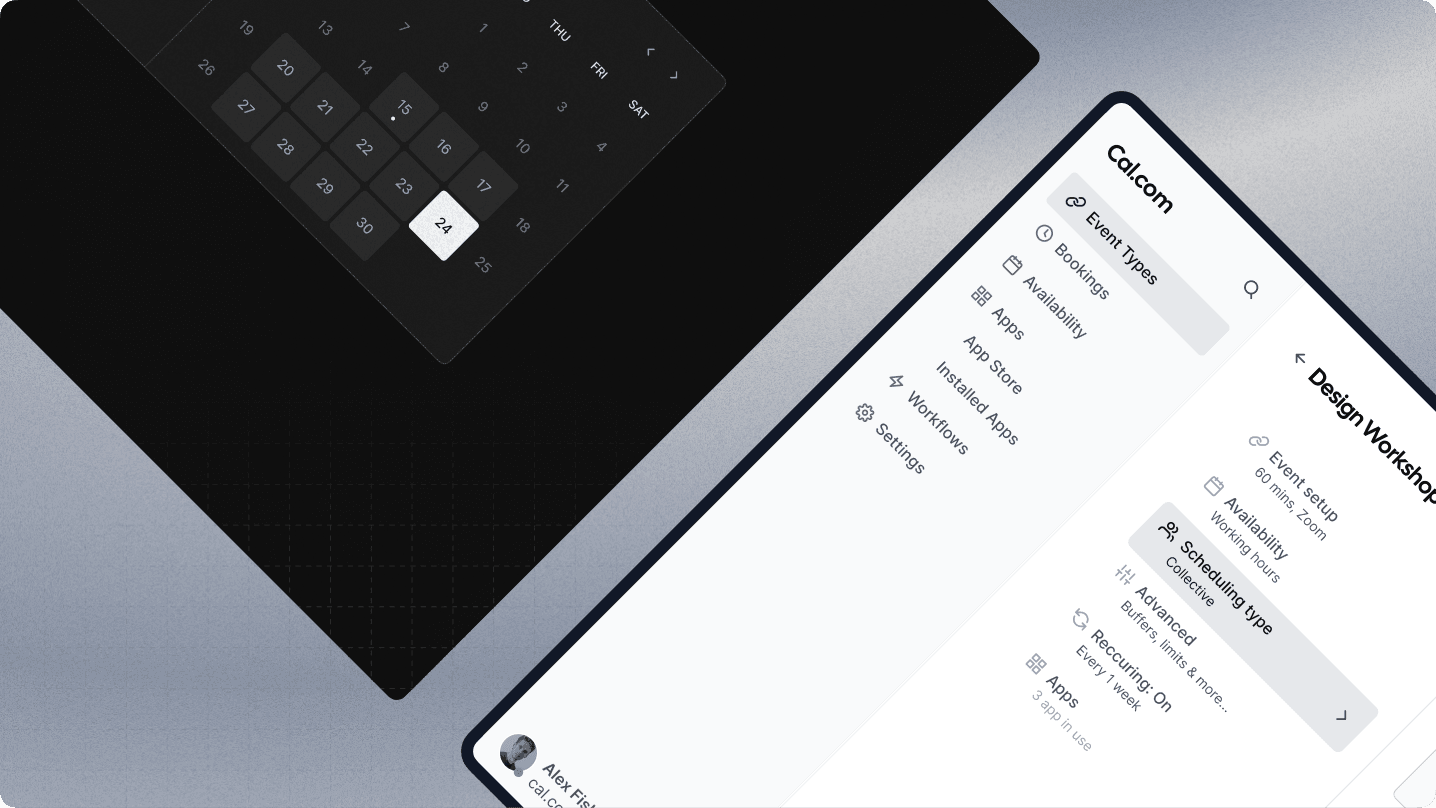 Laptop mockup of Cal.com scheduling interface