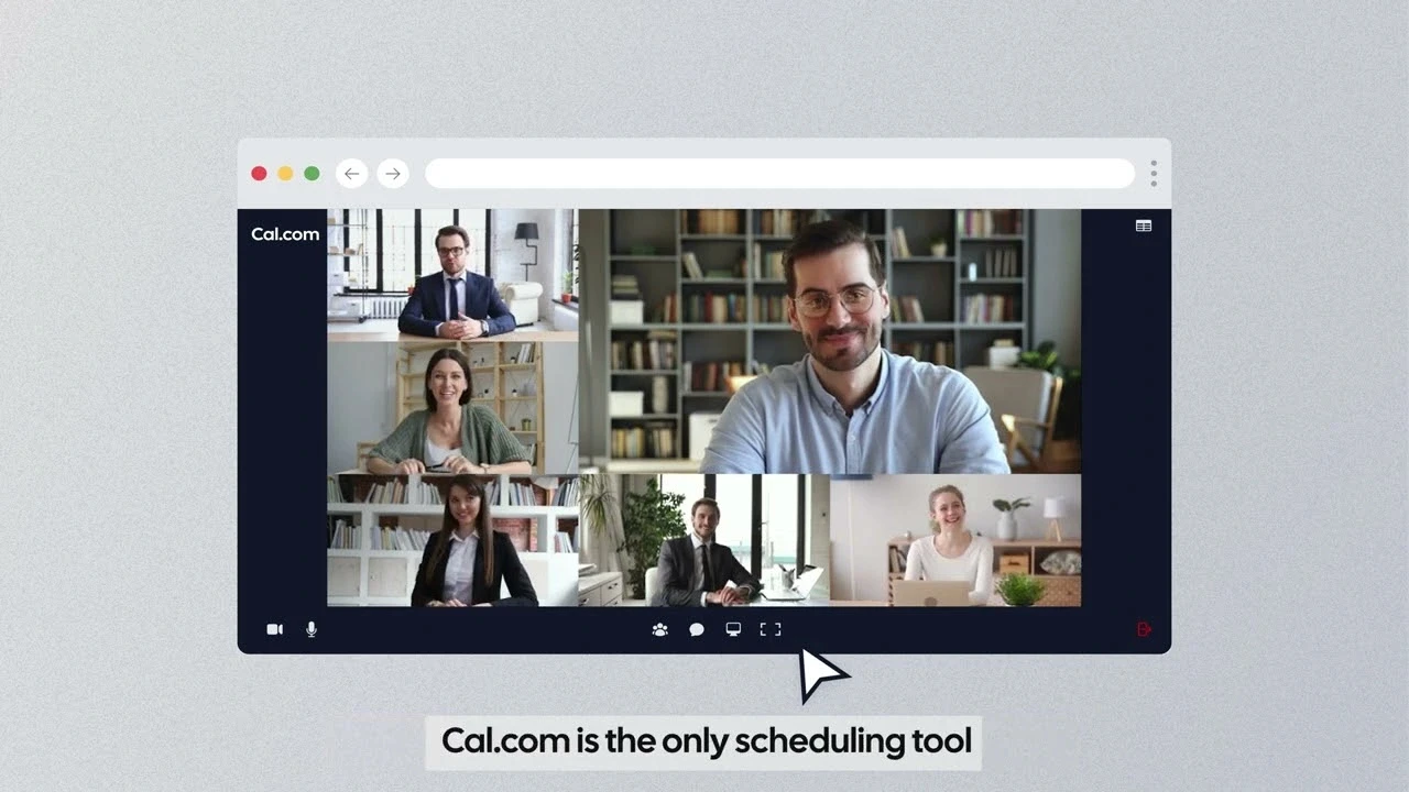 Cal.com video call interface with four participants