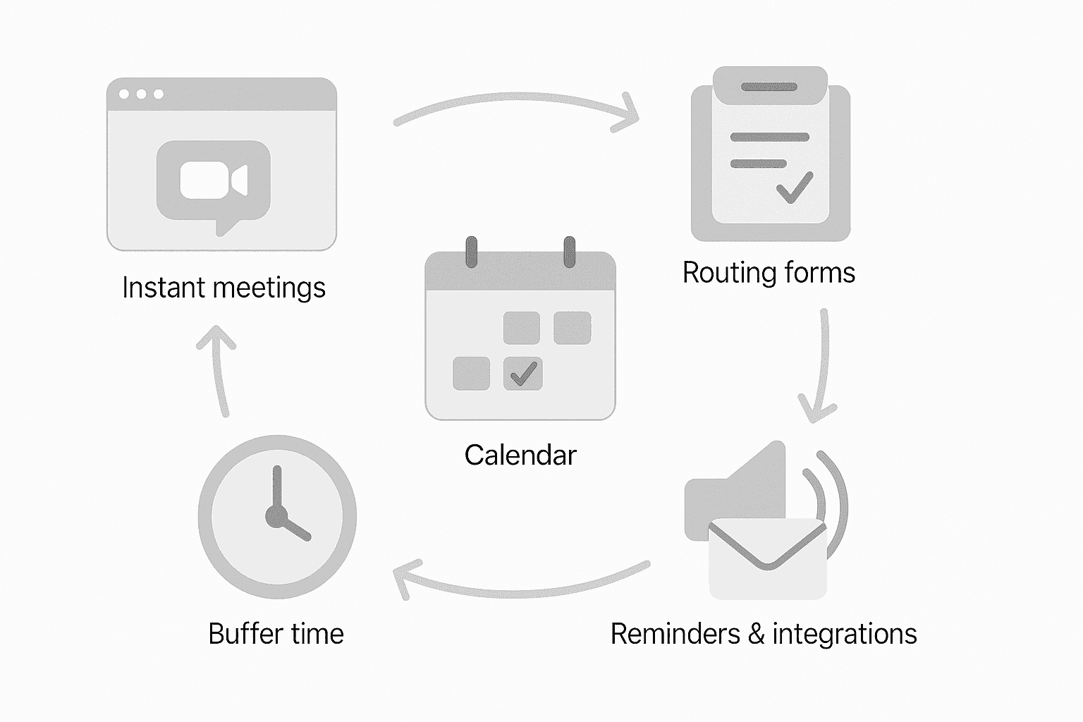 Icon diagram of calendar, routing forms, and reminders cycle