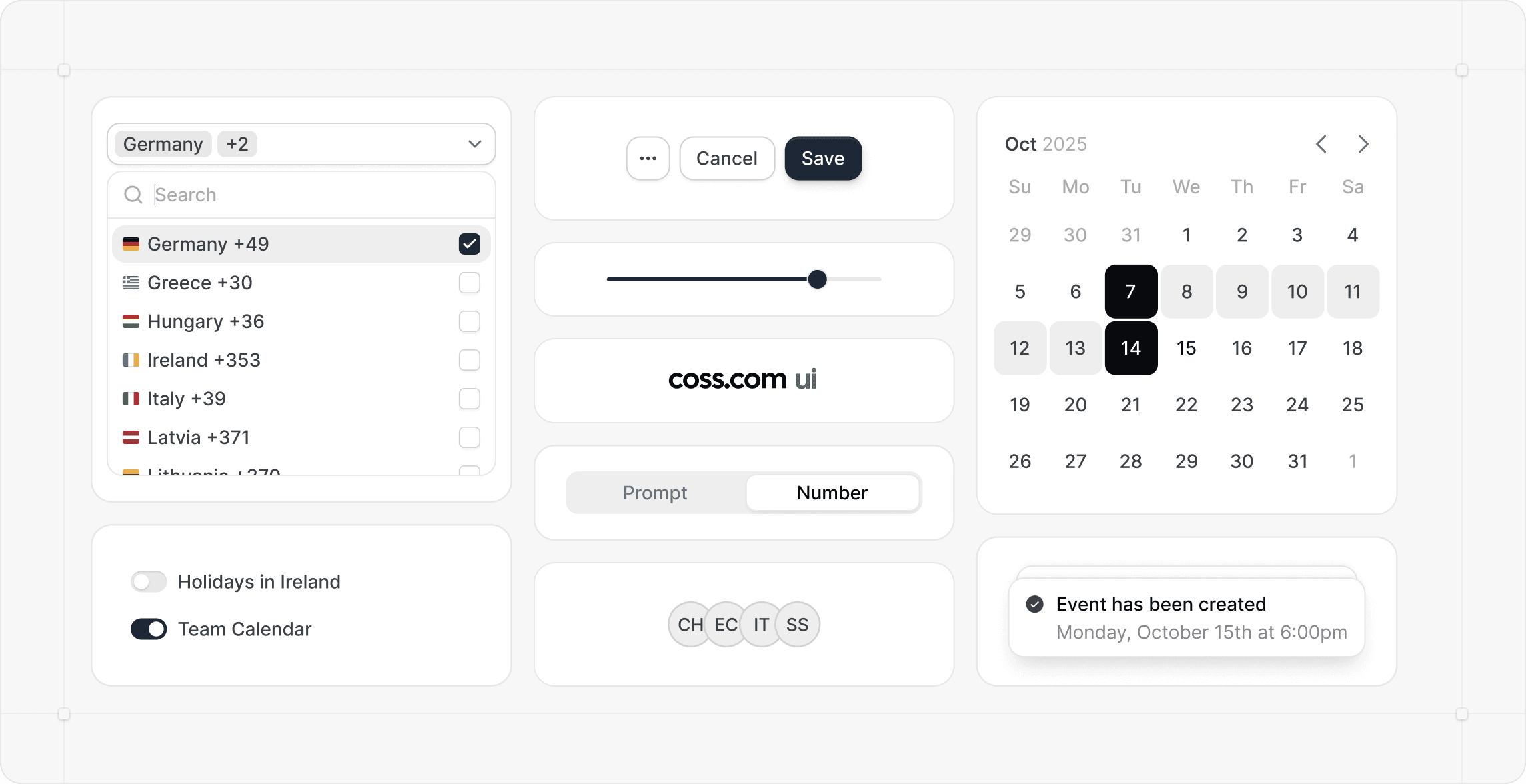 Screenshot of COSS UI design system components