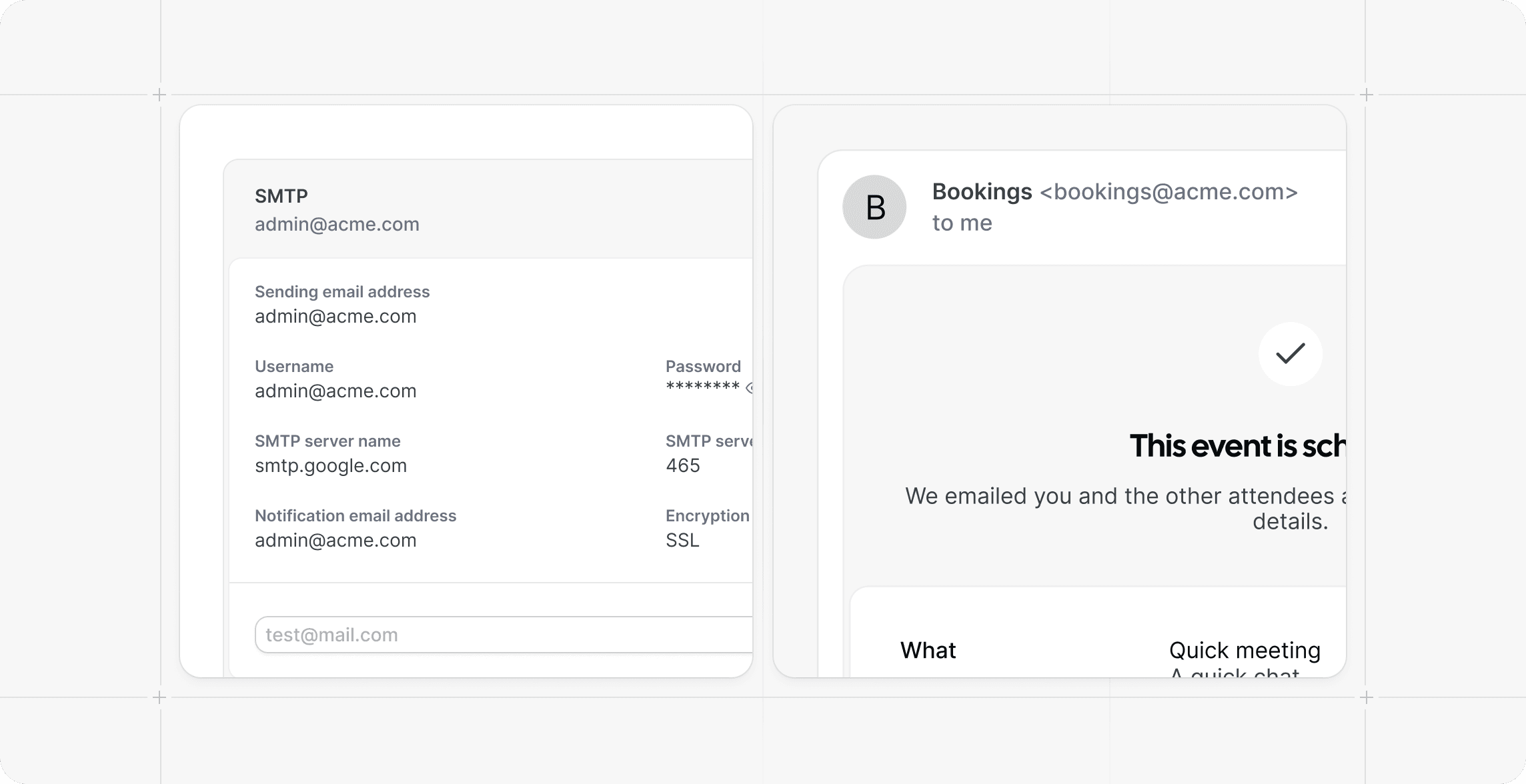 Cal.com custom SMTP settings and booking email