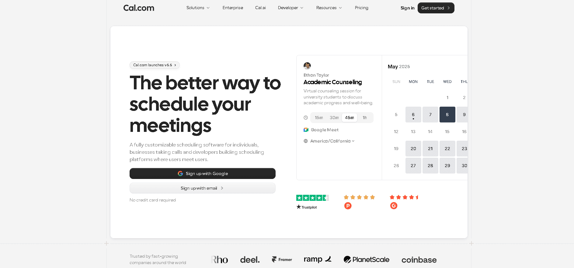 Cal.com homepage hero, the better way to schedule meetings