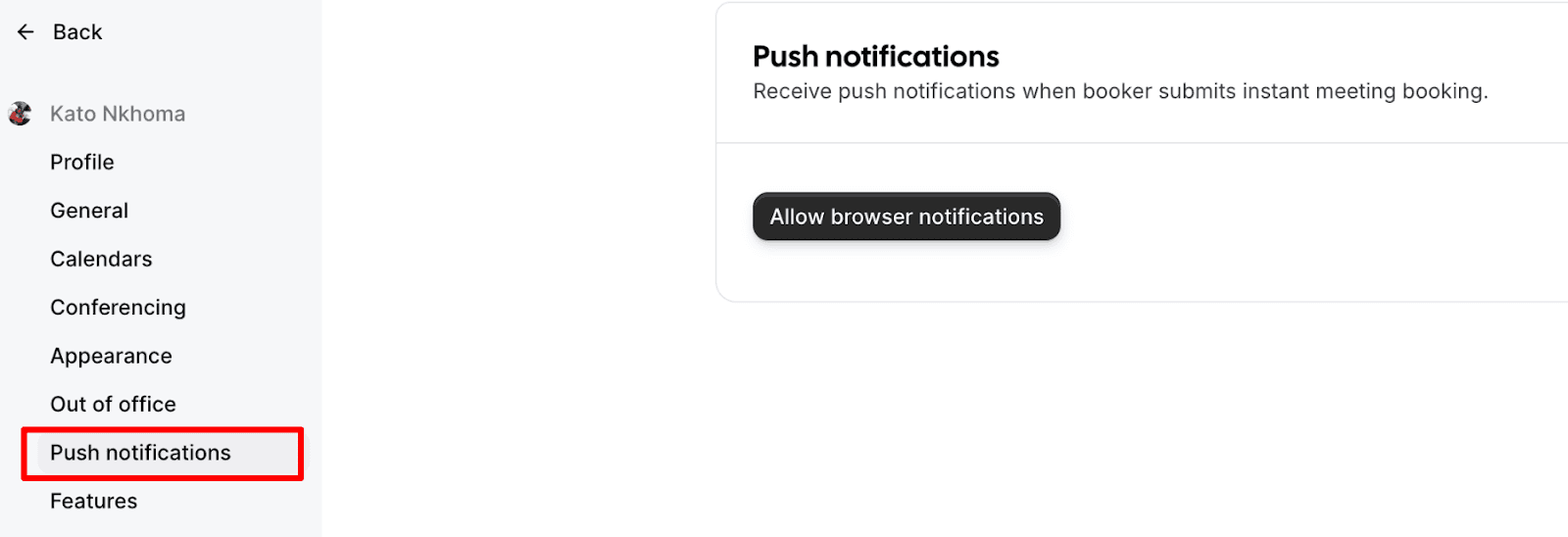 Push notifications option in Cal.com