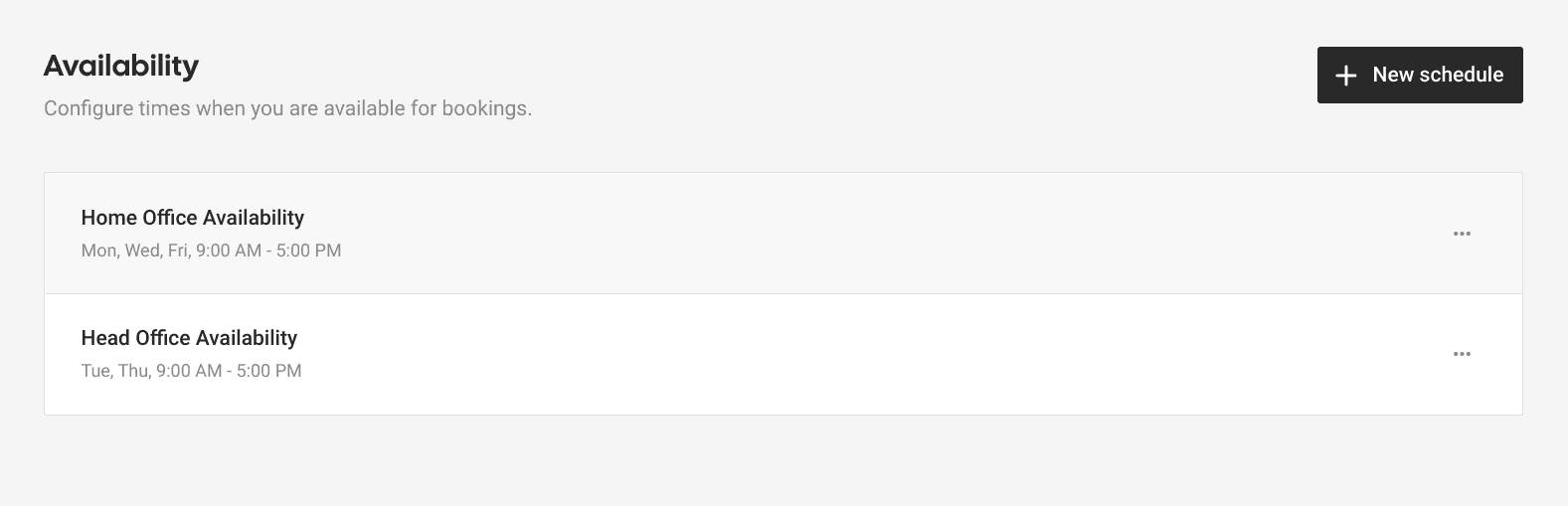Cal.com availability schedules list screenshot