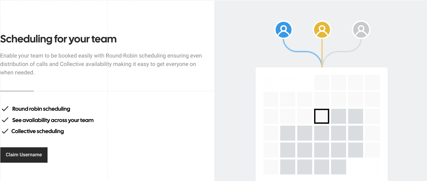 Cal.com team scheduling feature panel