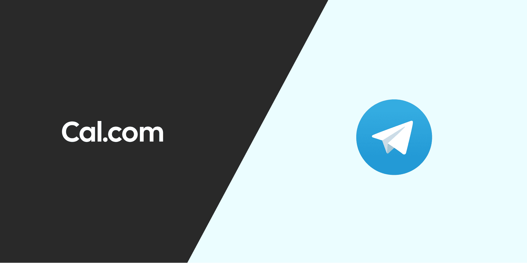 Cal.com and Telegram logos on split background