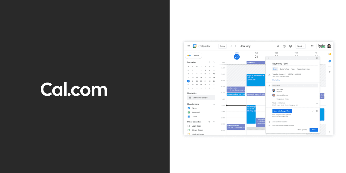 Screenshot of a Google Calendar scheduling popup