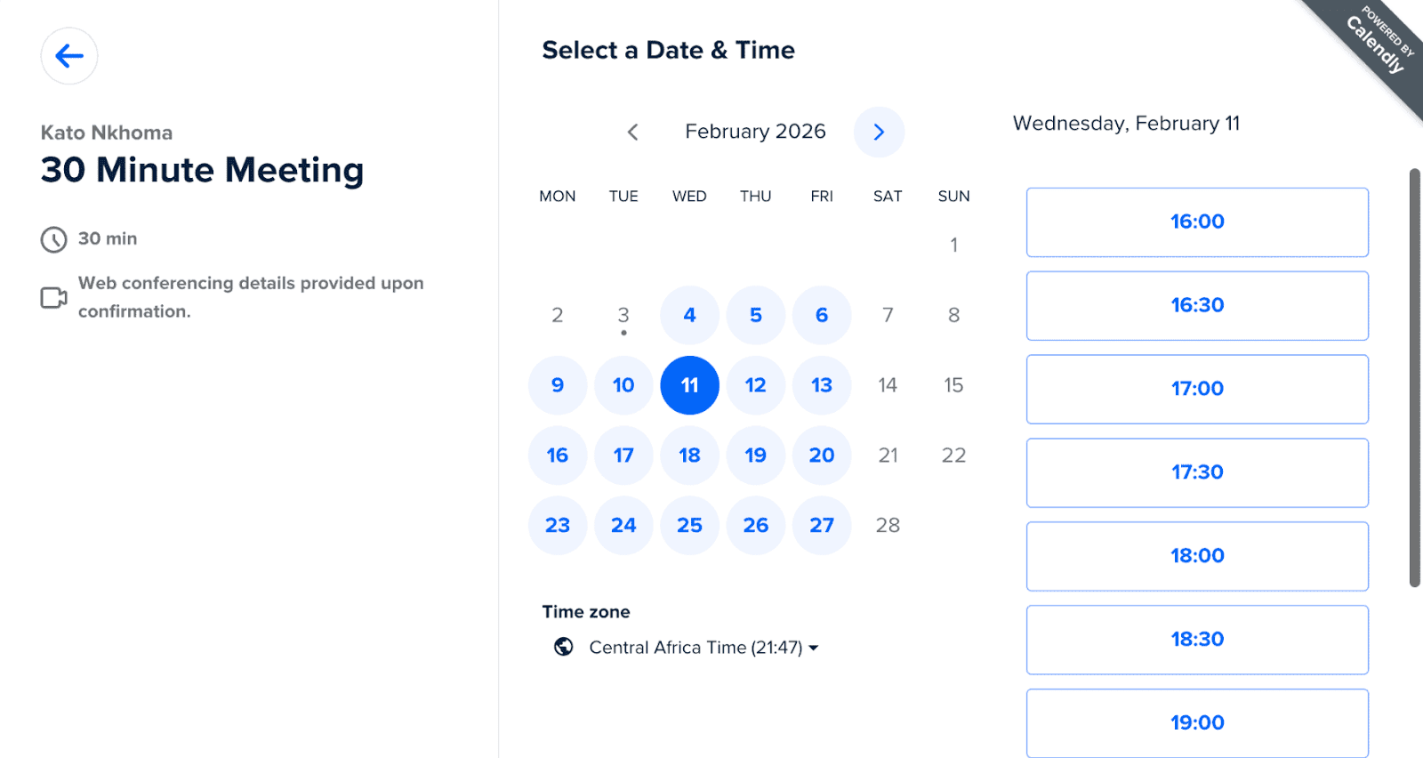 Calendly's booking feature