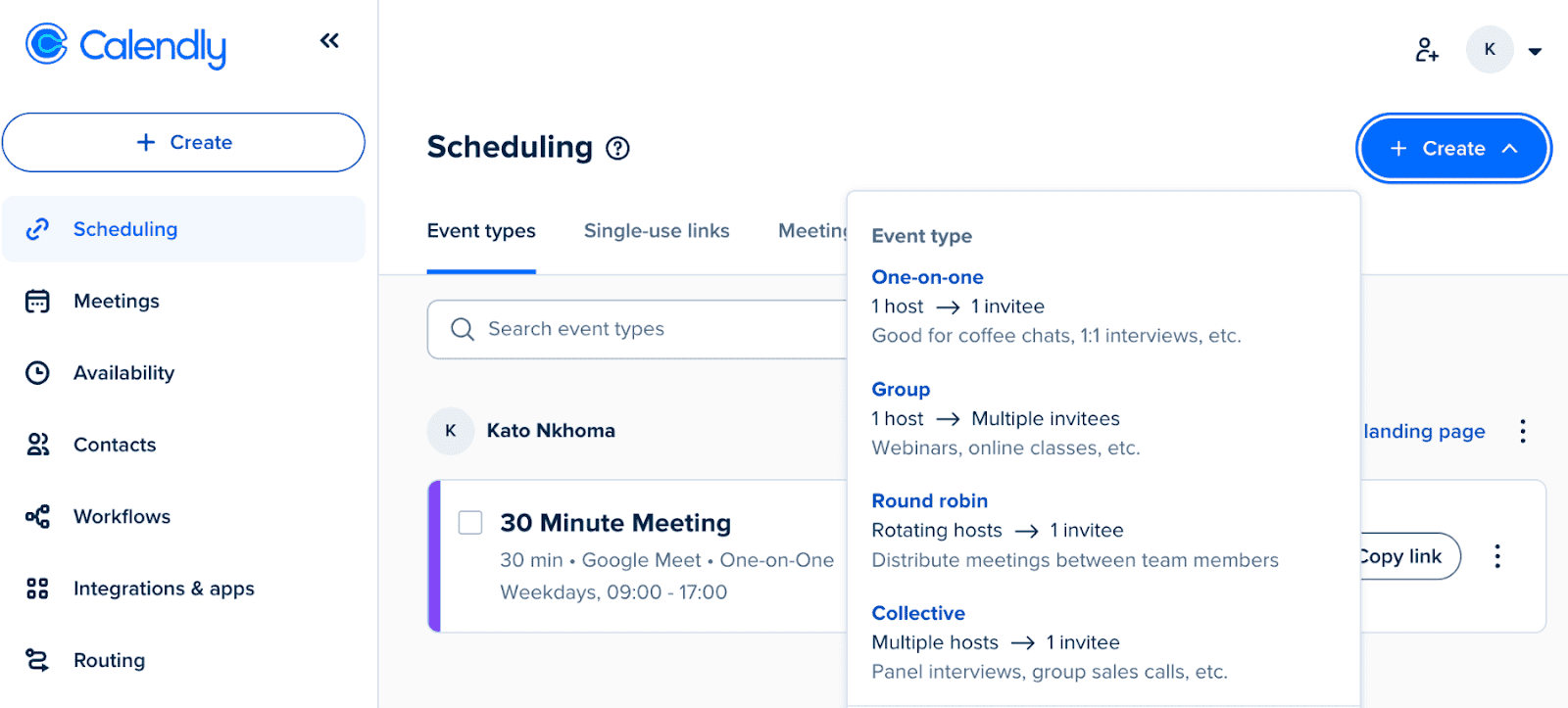 Event types in Calendly