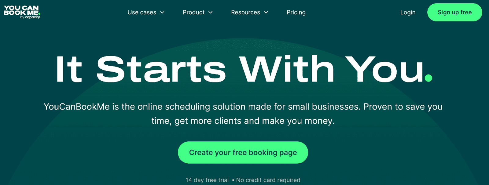 Home page screenshot of YouCanBook.me