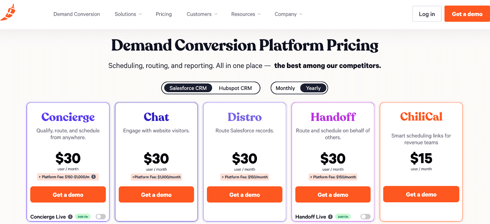Chili Piper demand conversion platform pricing page