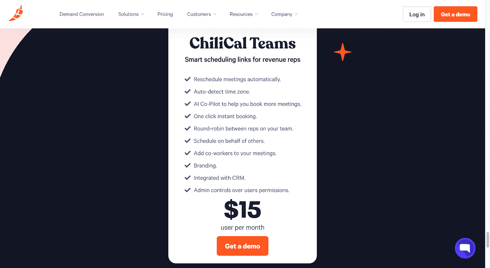 Screenshot of ChiliCal Teams pricing page