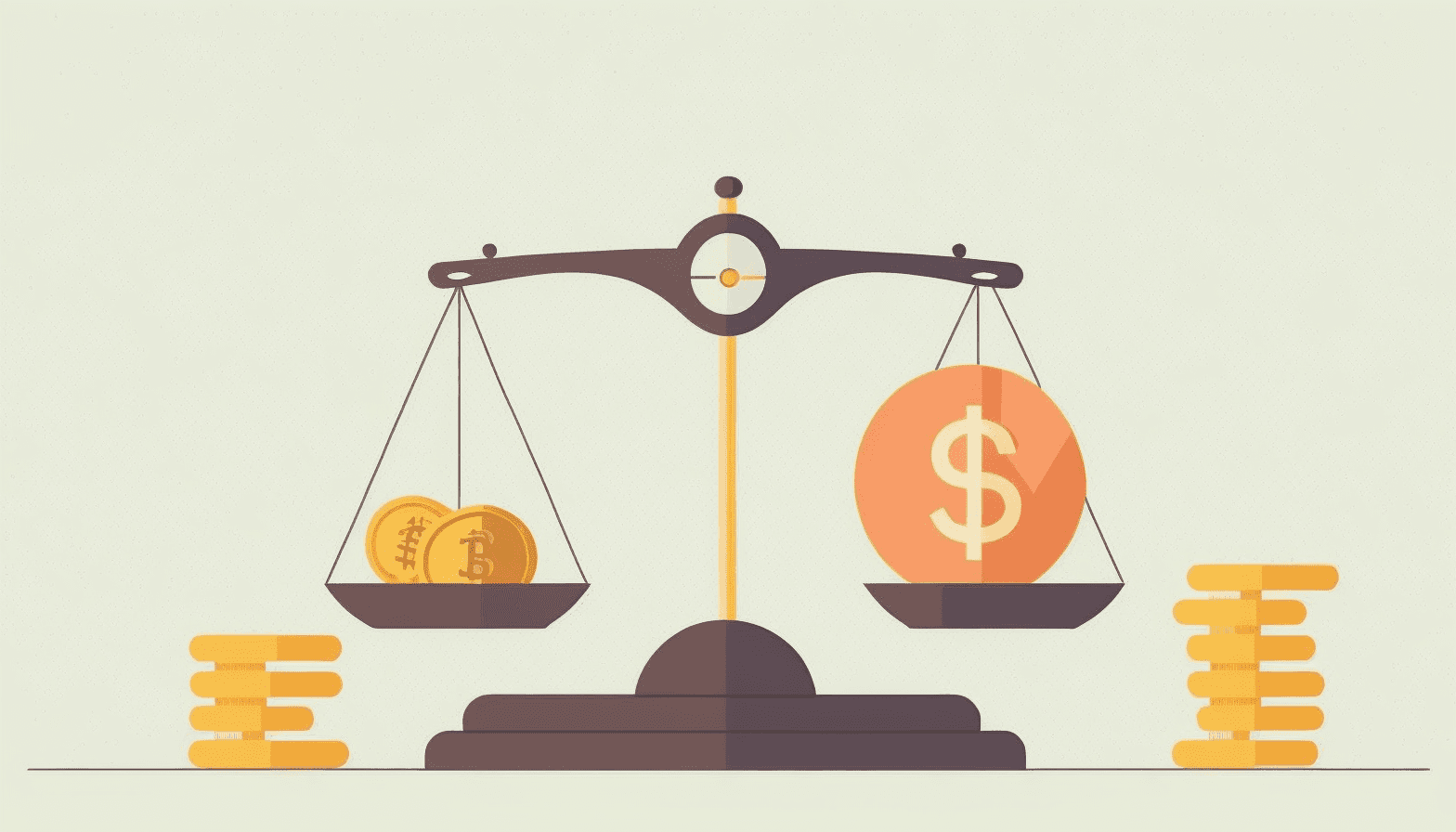 Illustration of a balance scale with coins