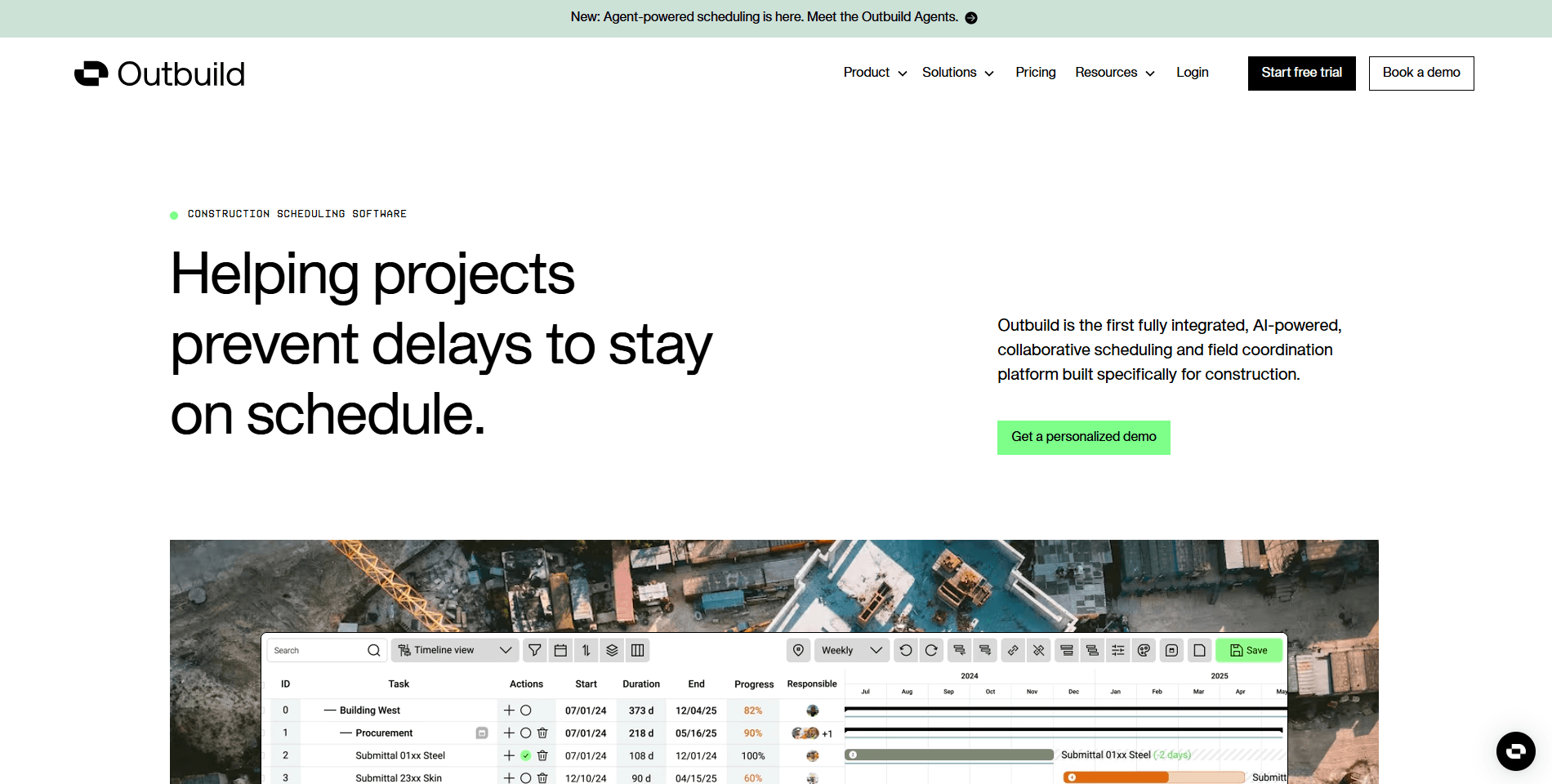 Outbuild construction scheduling software homepage