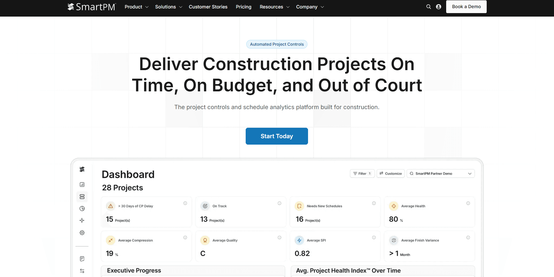SmartPM construction project dashboard screenshot