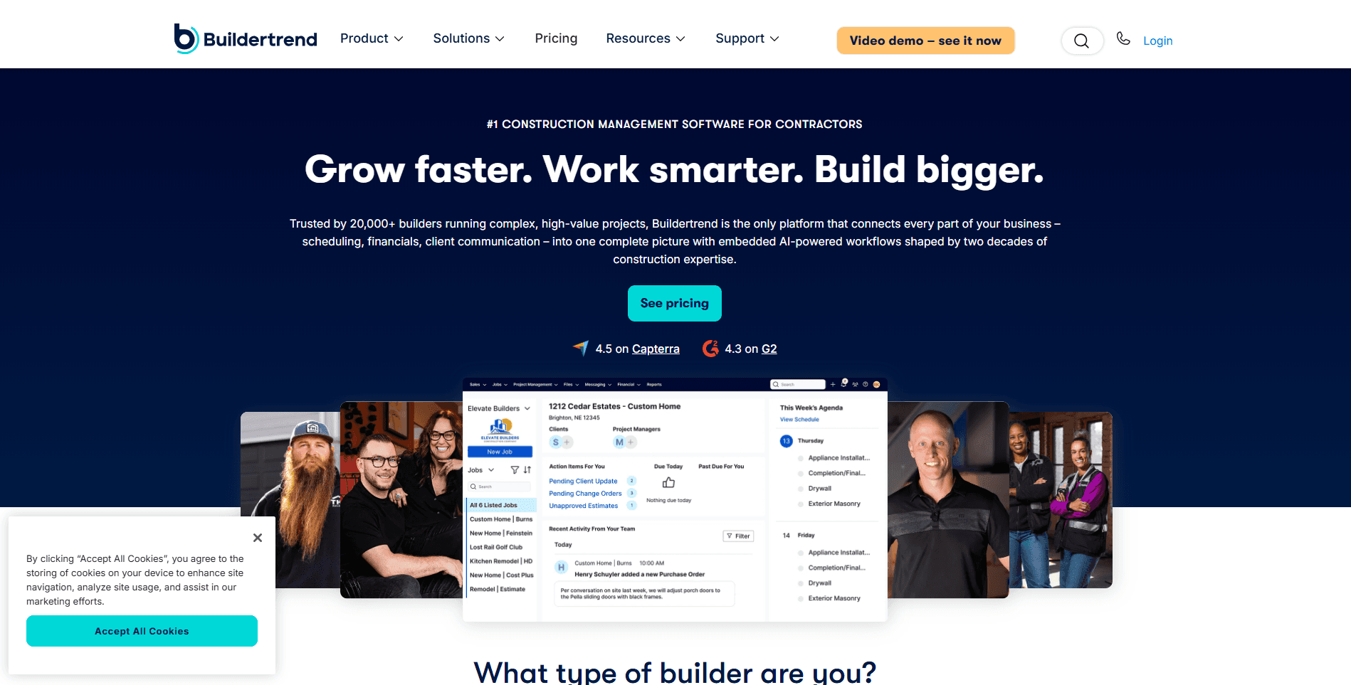 Buildertrend construction software homepage screenshot