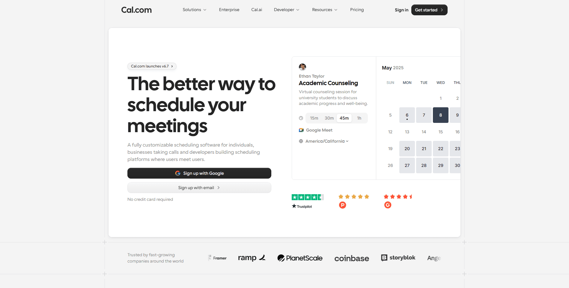 Screenshot of Cal.com homepage hero section