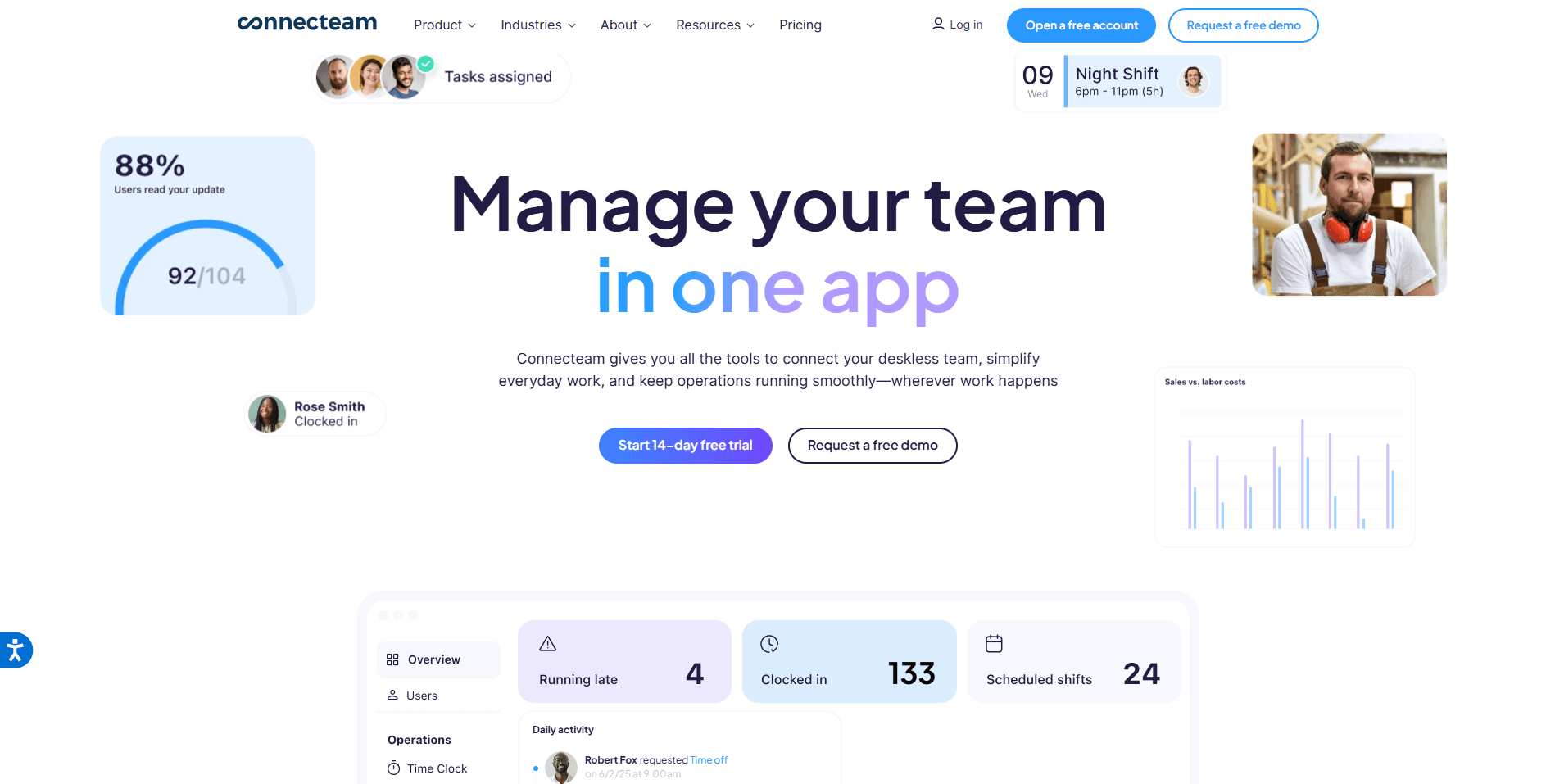 Connecteam team management app dashboard
