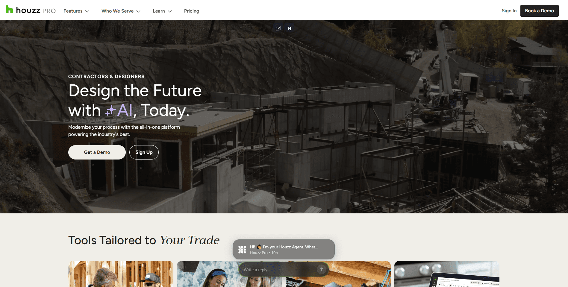 Houzz Pro homepage hero section